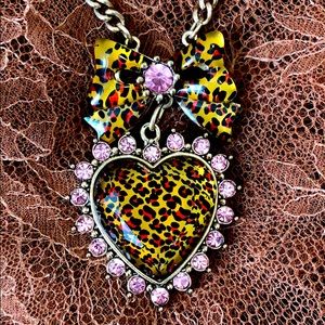 Betsy Johnson Leopard Heart and Bow Necklace
